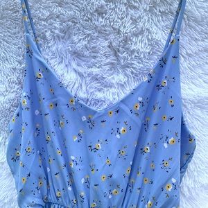 Light Blue Floral Print Wrap Maxi Dress, Sleeveless 
Size L